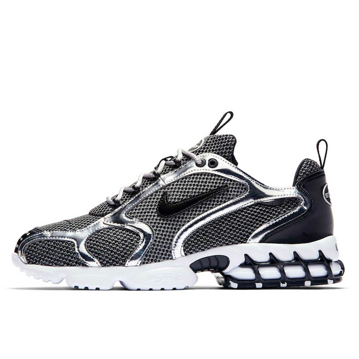 nike x stussy air zoom spiridon caged platinum black CU1854_001